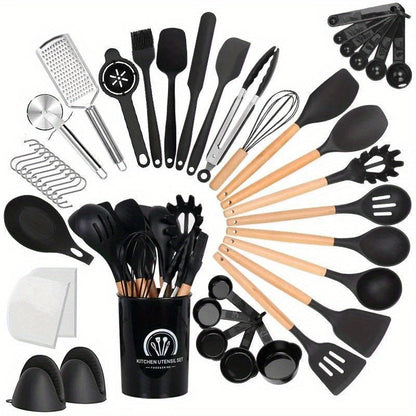 43-Piece Silicone Kitchen Utensil Set by Umite Chef - Includes Non-Stick, Heat Resistant Tools with Stainless Steel Handles and Organizer Stand