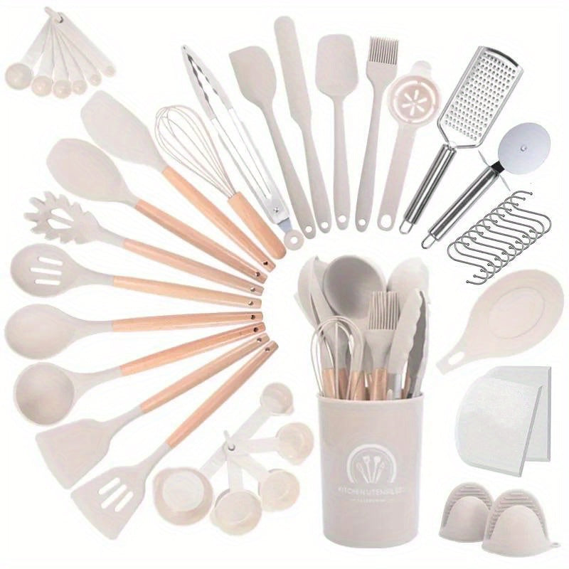 43-Piece Silicone Kitchen Utensil Set by Umite Chef - Includes Non-Stick, Heat Resistant Tools with Stainless Steel Handles and Organizer Stand