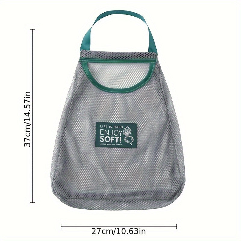 Mesh storage bag for kitchen, can be mounted on the wall, breathable design, great for storing fruits and vegetables. Can also be used as a reusable grocery bag. Perfect for organizing your kitchen or pantry without coming into contact with food.