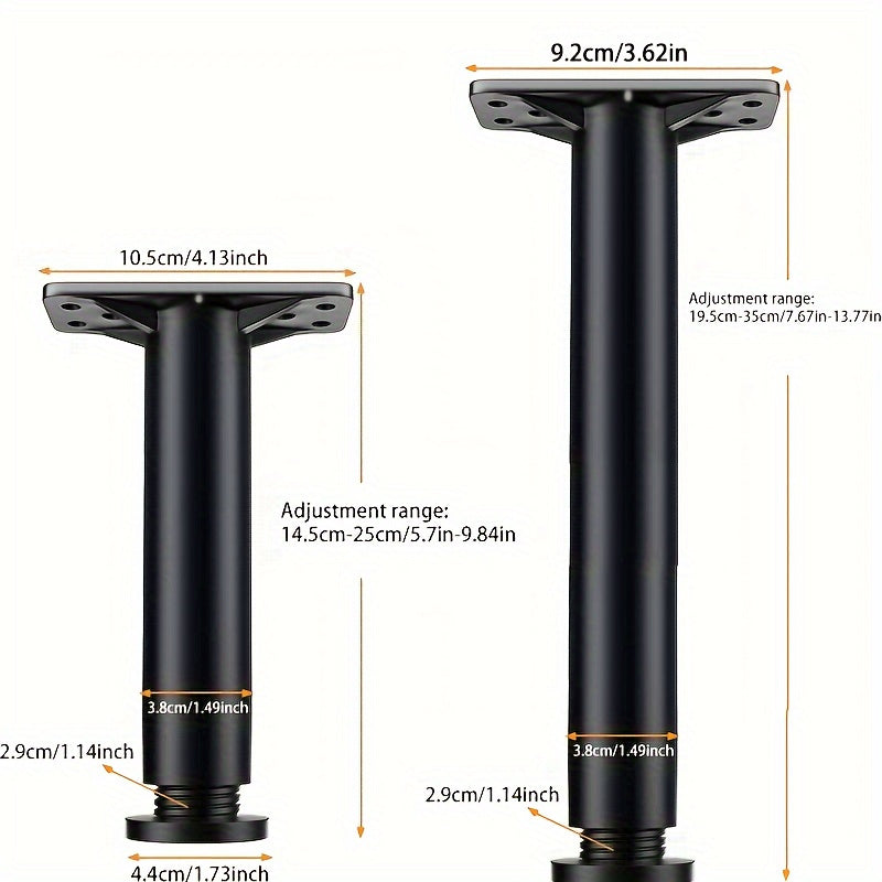 Прочные регулируемые стальные опорные ножки с пластиковыми ножками для каркасов кроватей, диванов и столов — рассчитаны на интенсивное использование