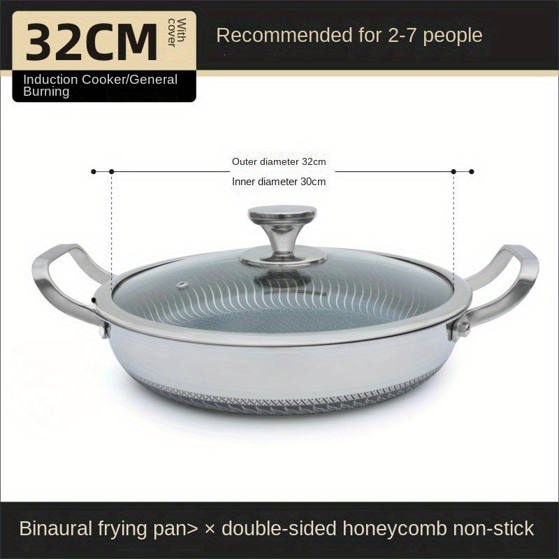 Multipurpose Stainless Steel Skillet with Non-Stick Coating and Dual Handles - Ideal for Frying, Steaming, and Baking - Oven Safe and Suitable for Induction and Gas Stoves