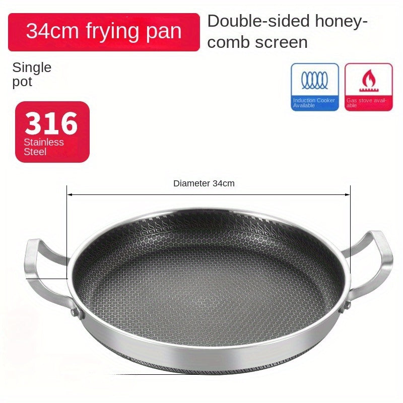 Multipurpose Stainless Steel Skillet with Non-Stick Coating and Dual Handles - Ideal for Frying, Steaming, and Baking - Oven Safe and Suitable for Induction and Gas Stoves