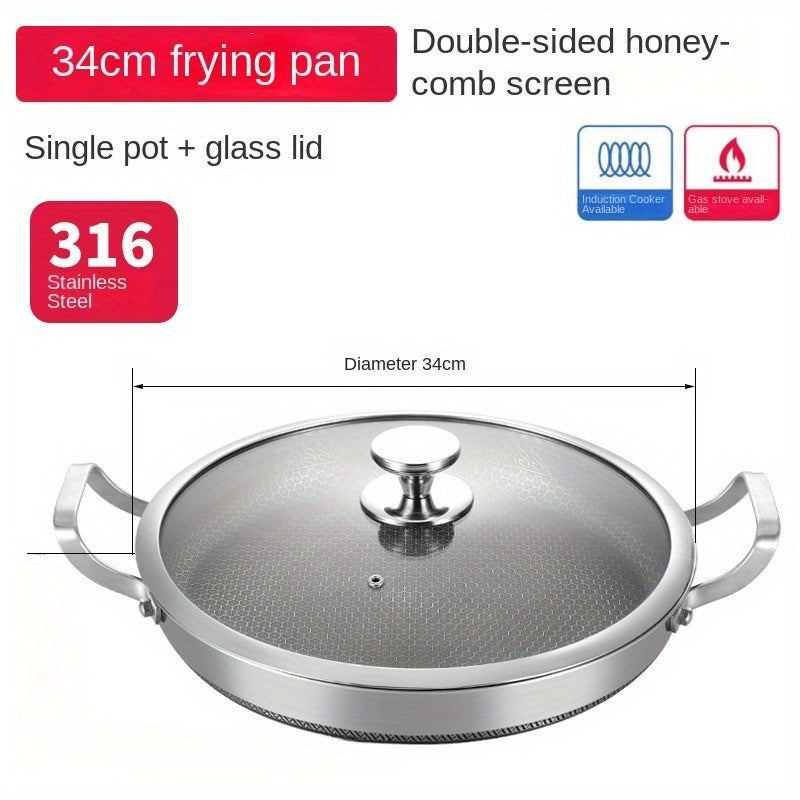 Multipurpose Stainless Steel Skillet with Non-Stick Coating and Dual Handles - Ideal for Frying, Steaming, and Baking - Oven Safe and Suitable for Induction and Gas Stoves