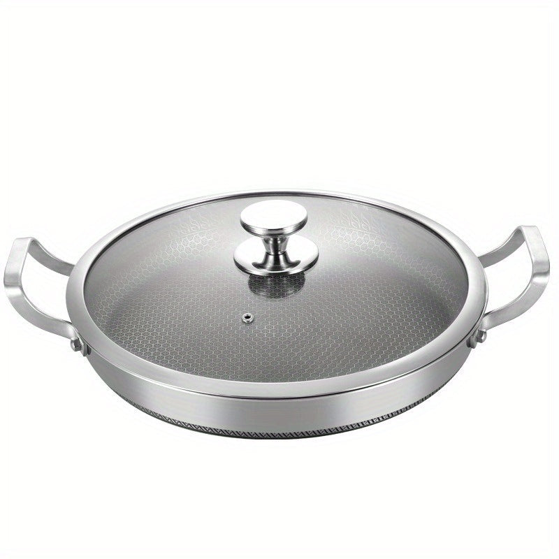 Multipurpose Stainless Steel Skillet with Non-Stick Coating and Dual Handles - Ideal for Frying, Steaming, and Baking - Oven Safe and Suitable for Induction and Gas Stoves