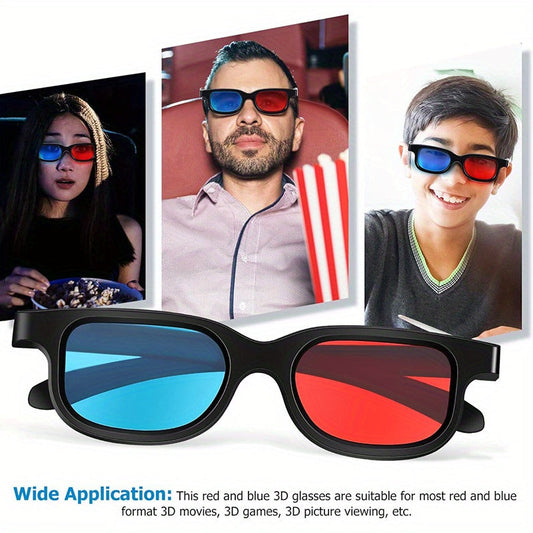 Set of 10 Cartoon-Printed 3D Glasses with Red and Blue Lenses - Stylish Sports Design, Made of ABS Resin, Trendy Fashion Accessory for Women