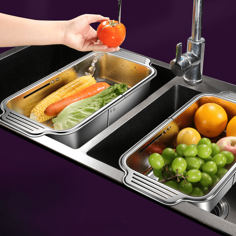 Versatile Stainless Steel Sink Colander Basket - Ideal for Washing Fruits, Veggies & Straining Pasta, a Must-Have Kitchen Utensil