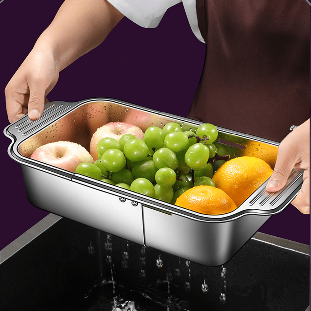 Versatile Stainless Steel Sink Colander Basket - Ideal for Washing Fruits, Veggies & Straining Pasta, a Must-Have Kitchen Utensil