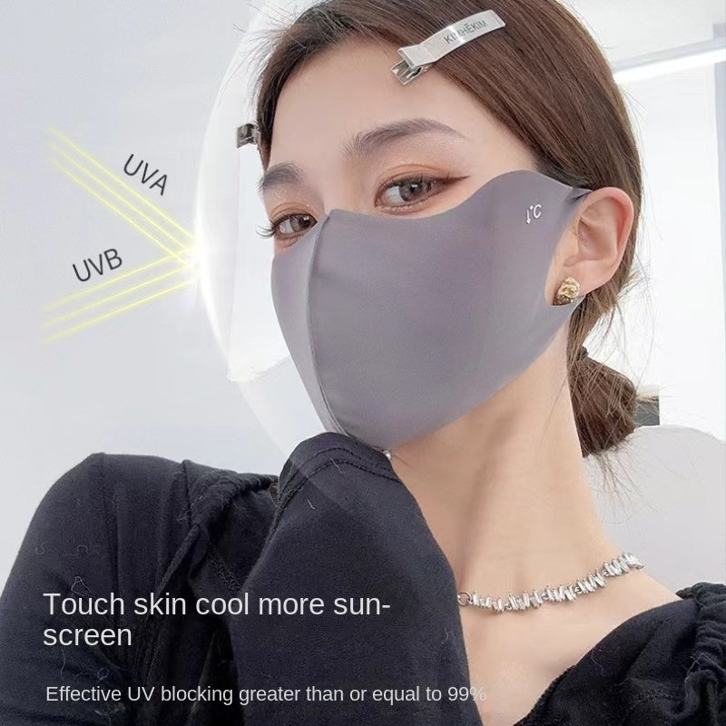 '- "Elegant Sunscreen Mask for Women, UPF50+ UV Protection, Breathable & Windproof, Reusable Polyester Face Covering, Perfect for Outdoor Use, Made of Elastic Weave Fabric, Hand Wash Only