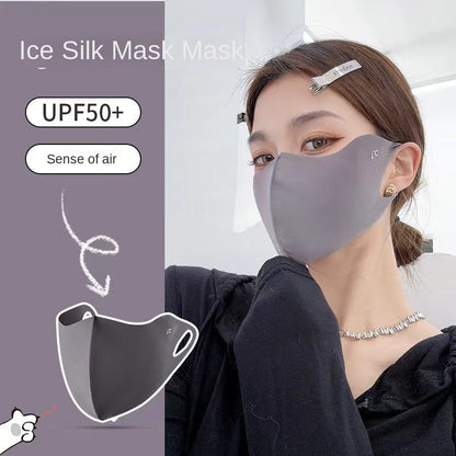 '- "Elegant Sunscreen Mask for Women, UPF50+ UV Protection, Breathable & Windproof, Reusable Polyester Face Covering, Perfect for Outdoor Use, Made of Elastic Weave Fabric, Hand Wash Only