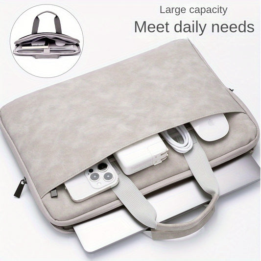 Spacious gray PU leather laptop bag fits 33.02-40.64 cm laptops with organized compartments for essentials.