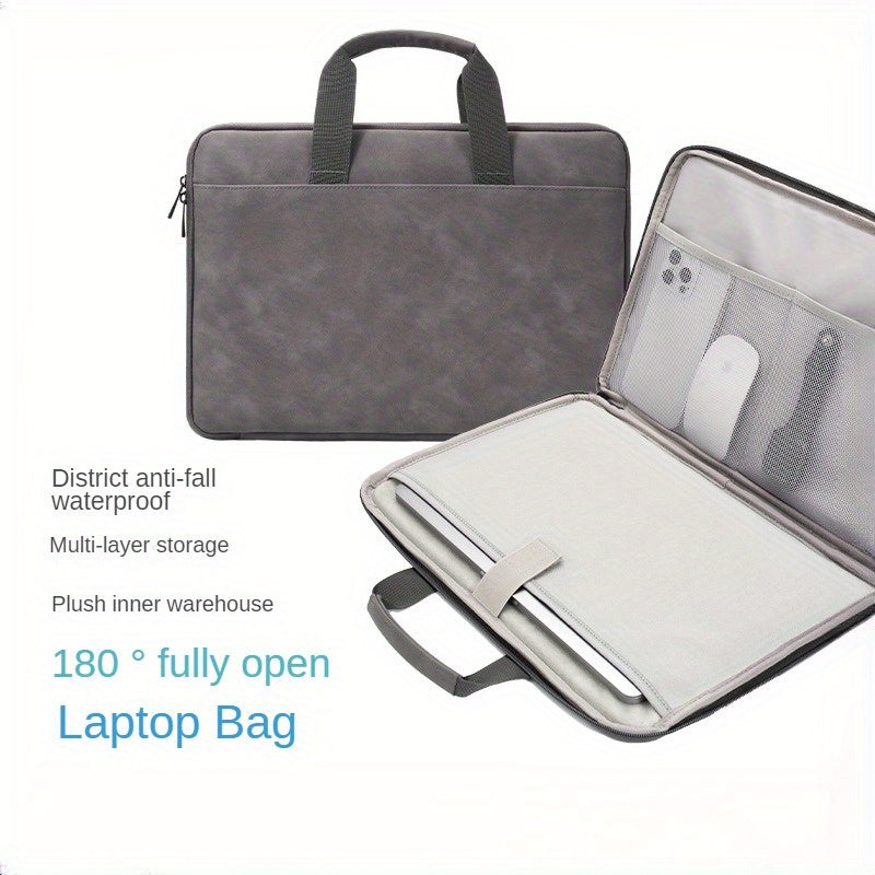 Spacious gray PU leather laptop bag fits 33.02-40.64 cm laptops with organized compartments for essentials.