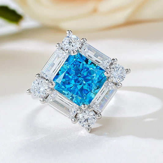 Upgrade your style with this stunning Boho Chic ring made of 925 Sterling Silver featuring a synthetic blue stone and baguette-cut accents. This no-plating ring boasts a fashionable square design, perfect for daily wear and music festivals. Versatile for