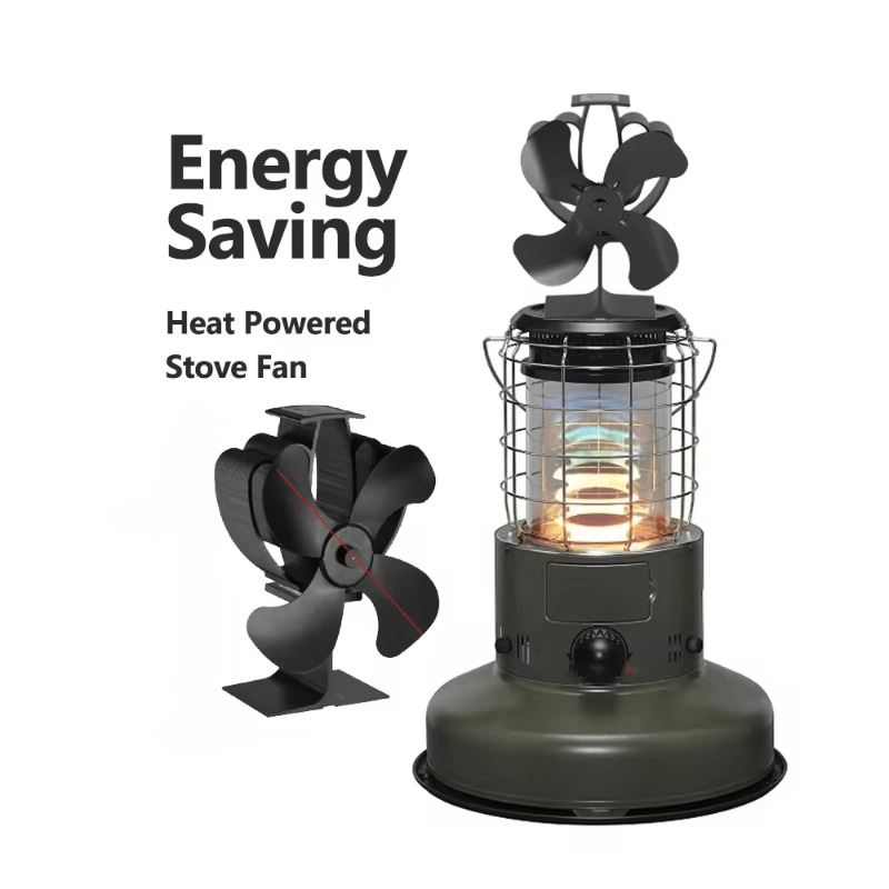 Eco-friendly Aluminum Table Fan with 4 Blades, Heat-Resistant and Silent for Fireplace, Portable Non-Electric Fan for Wood Stove, with Multiple Components for Efficient Heat Circulation.