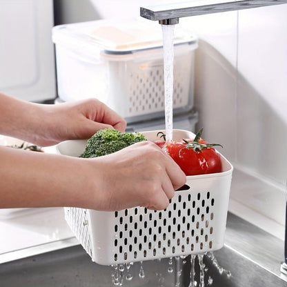 4-piece refrigerator storage bins set made of BPA-free, leak-proof materials. These airtight, stackable meal prep boxes are suitable for storing fruits, vegetables, meat, and grains safely. They are food contact safe.