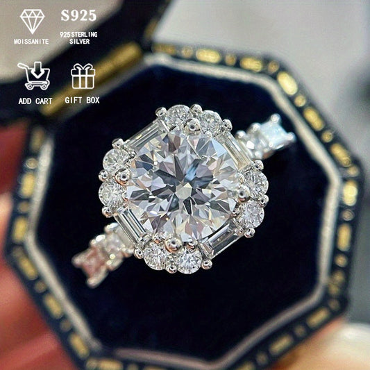 Exceptional 925 Sterling Silver Plated Moissanite Engagement Ring featuring 2 Carats in a Vintage Court Style. Hypoallergenic and Luxurious, this Bridal Wedding Band is ideal for Proposals or Anniversary Gifts for your Wife. Comes with Certificate and an