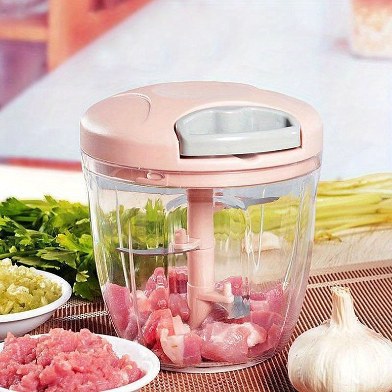 Manual Meat Grinder made of durable ABS material, Rotary Garlic Press with 500/900ML capacity, Vegetable Onion Chopper, Essential Kitchen Cooking Accessory, No Electricity Needed