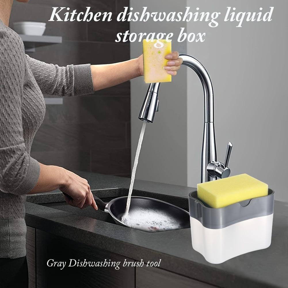 Gray Countertop Organizer - Manual Press Dish Soap Pump, Sponge Holder, and 2-in-1 Kitchen Soap Dispenser