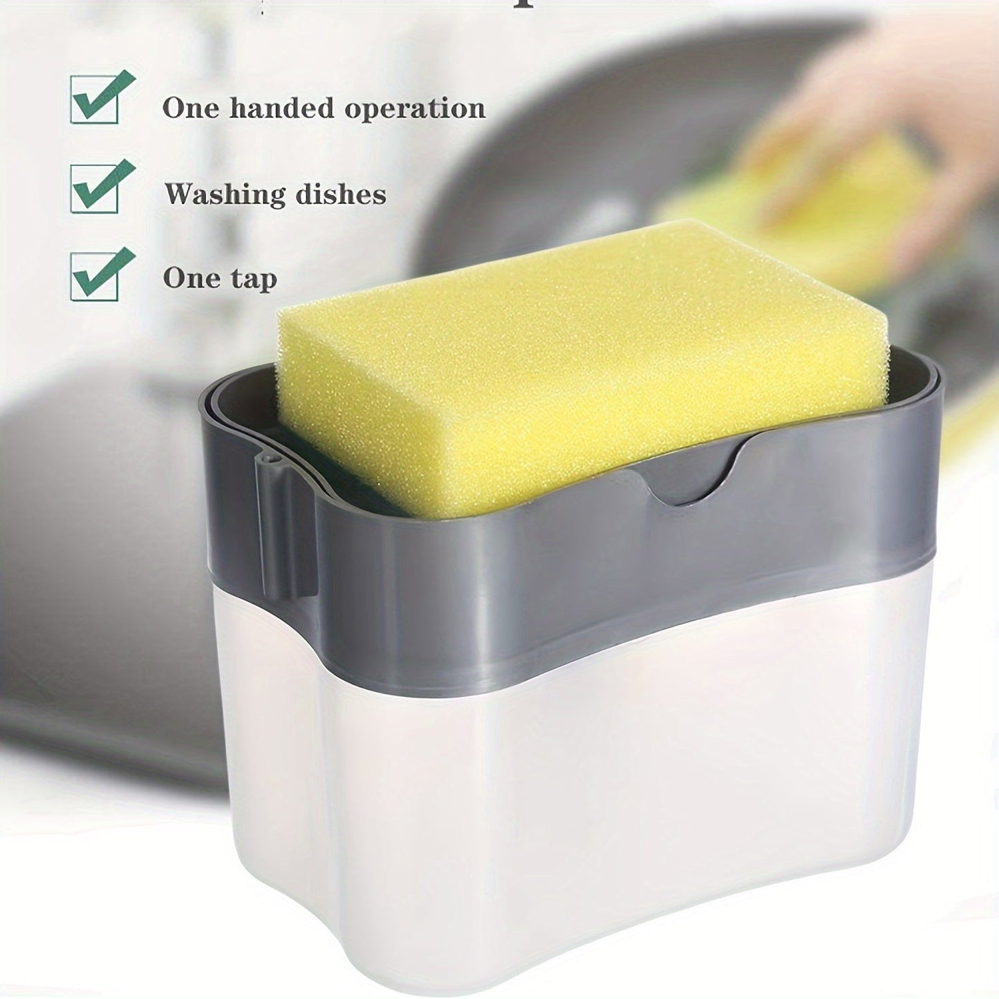 Gray Countertop Organizer - Manual Press Dish Soap Pump, Sponge Holder, and 2-in-1 Kitchen Soap Dispenser