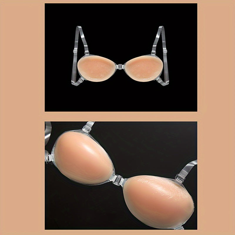 One strapless self-adhesive push-up bra with invisible silicone straps, for women's lingerie.