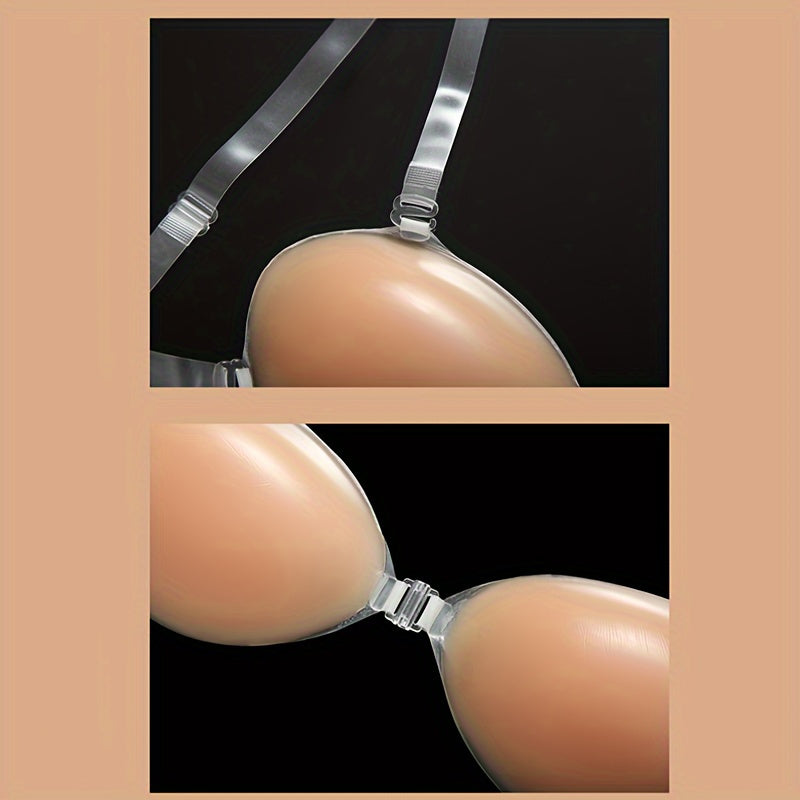 One strapless self-adhesive push-up bra with invisible silicone straps, for women's lingerie.