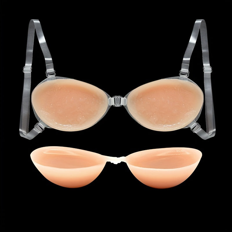 One strapless self-adhesive push-up bra with invisible silicone straps, for women's lingerie.