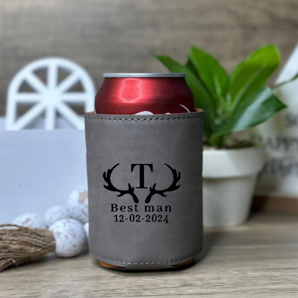 Personalized laser-engraved cooler holder for groomsmen and Him