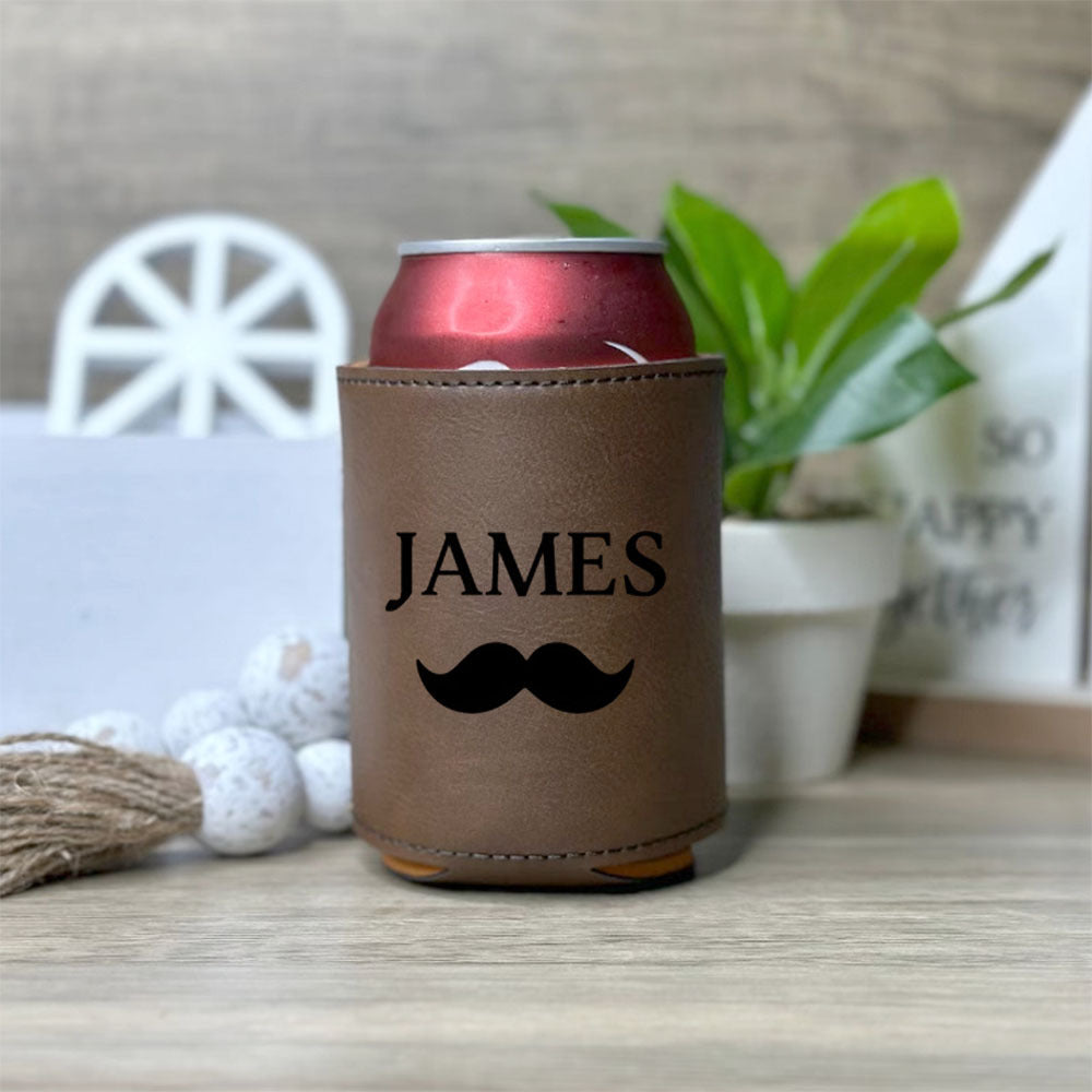 Personalized laser-engraved cooler holder for groomsmen and Him