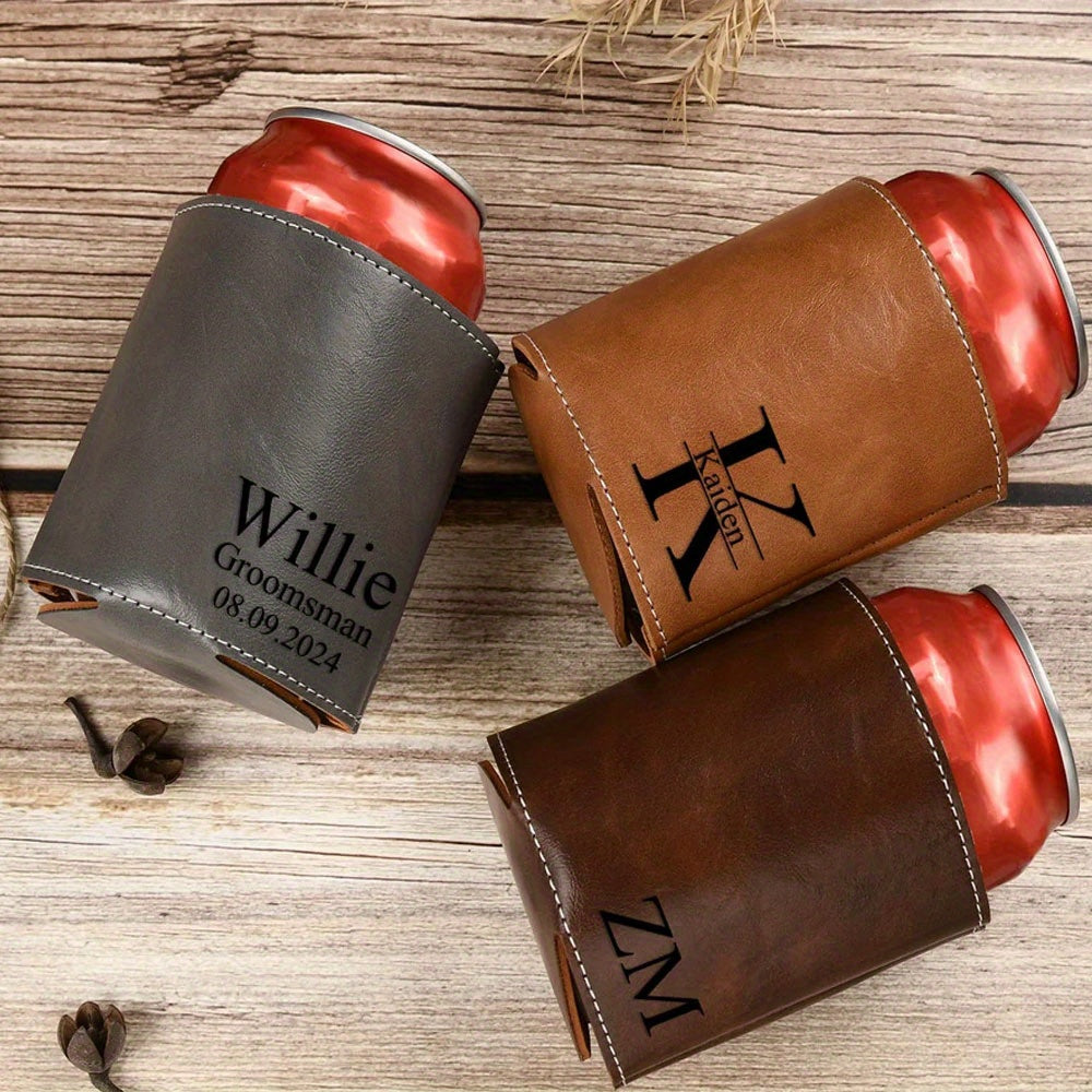 Personalized laser-engraved cooler holder for groomsmen and Him