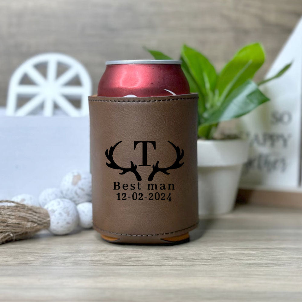 Personalized laser-engraved cooler holder for groomsmen and Him