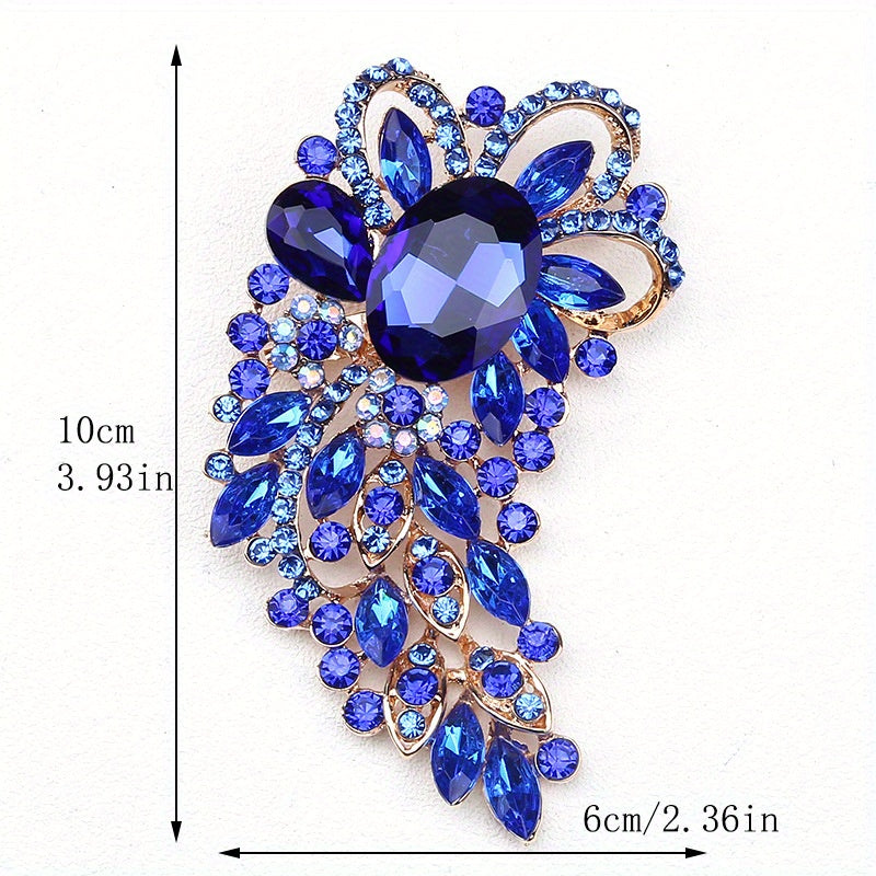 Chic and luxurious rhinestone brooch - Large alloy glass pin with unique shape - Versatile and elegant fashion accessory for women.