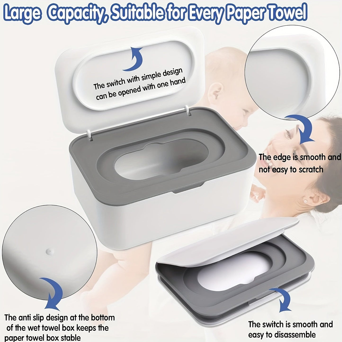 Easy-to-Use Wet Wipe Dispenser Designed for Adults 14+, Features One-Handed Operation, Non-Slip Base, Compatible with a Variety of Paper Towels