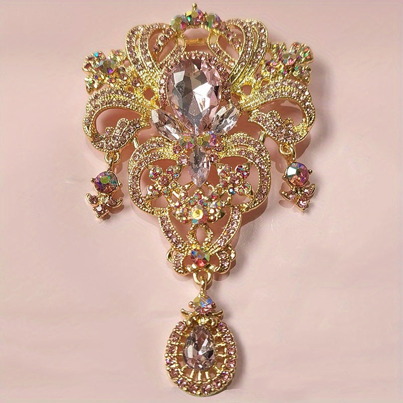 Stylish antique-inspired crystal flower brooch - shimmering rhinestone fashion accessory perfect for scarves, shawls, and clothing.