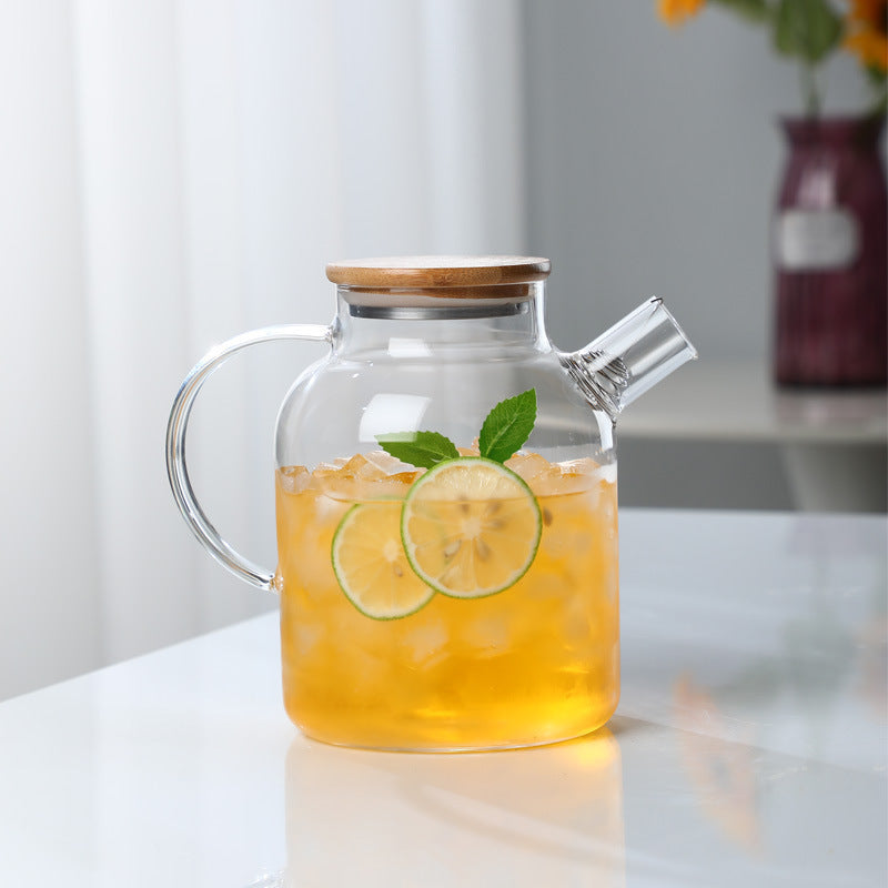 Spacious 1L Glass Teapot made of Borosilicate with Bamboo Lid and Stainless Steel - Resistant to Heat, Great for Flower Tea, Fruit Infusions & Cold Drinks