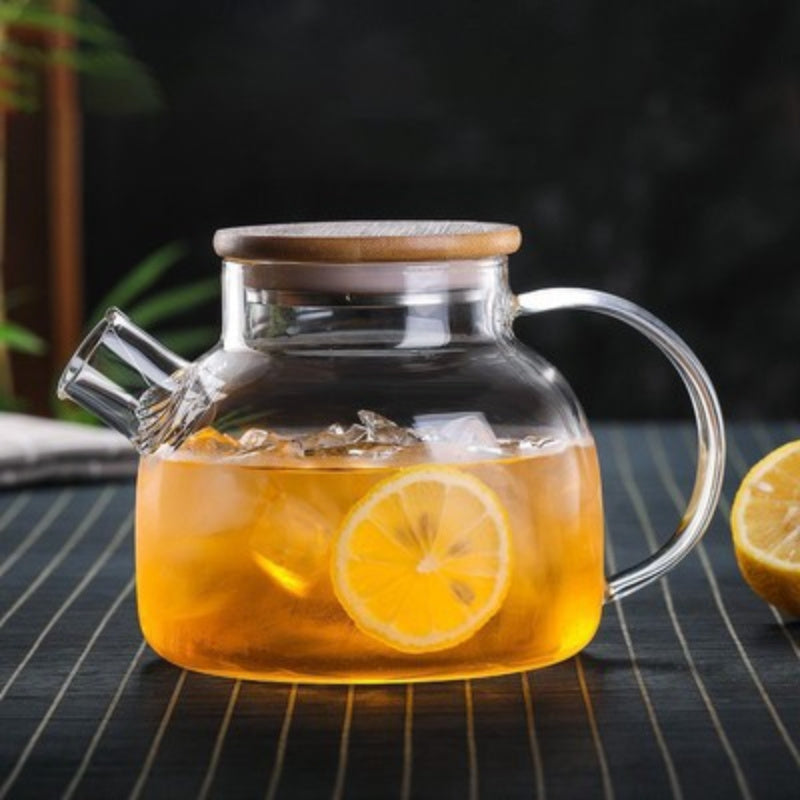 Spacious 1L Glass Teapot made of Borosilicate with Bamboo Lid and Stainless Steel - Resistant to Heat, Great for Flower Tea, Fruit Infusions & Cold Drinks