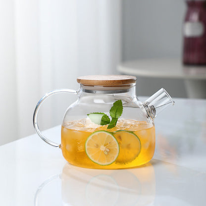 Spacious 1L Glass Teapot made of Borosilicate with Bamboo Lid and Stainless Steel - Resistant to Heat, Great for Flower Tea, Fruit Infusions & Cold Drinks