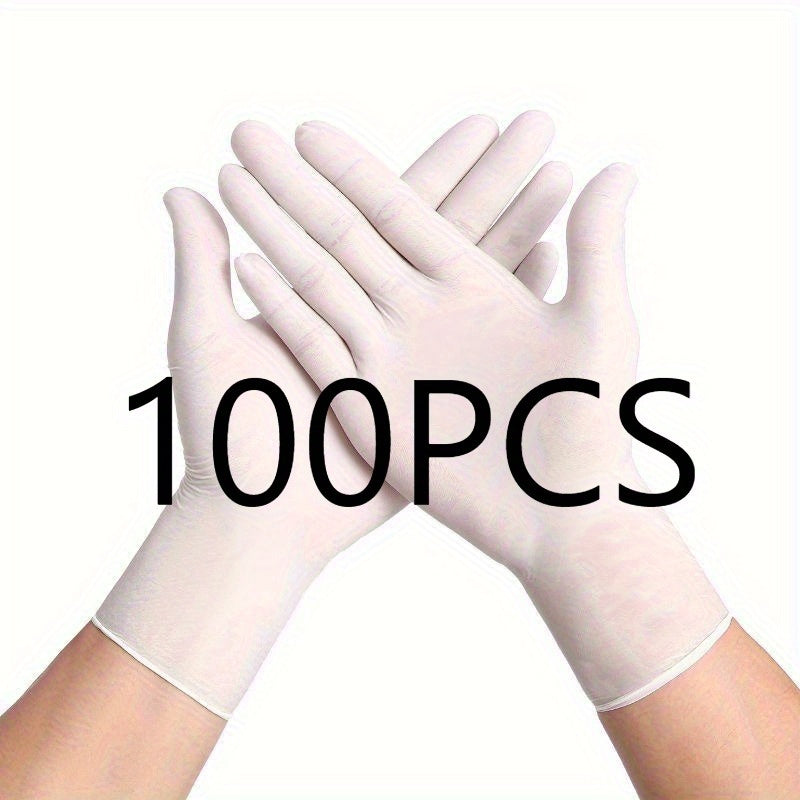 High quality household white gloves, suitable for food processing, hairdressing, beauty, home cleaning tools, and disposable apparel. Available in packs of 50 or 100 pieces. Made from durable nitrile material.