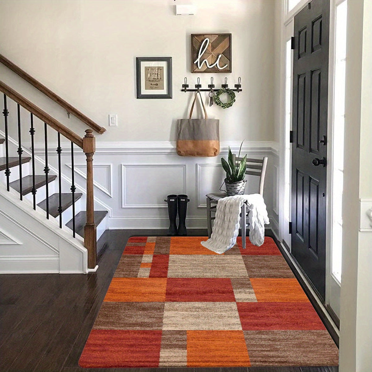 Get cozy with our stylish geometric area rug, featuring a chic design that adds warmth to any room. This absorbent and non-slip rug is perfect for hallways, living rooms, and bedrooms, thanks to its stain and water-resistant qualities. Embrace a modern