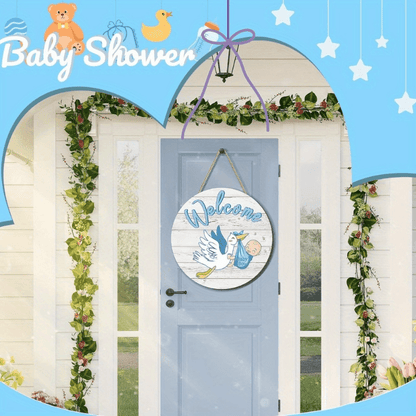 Handcrafted wooden welcome sign for boys, perfect for nursery room or hospital door. Charming gender reveal decor, great gift idea.