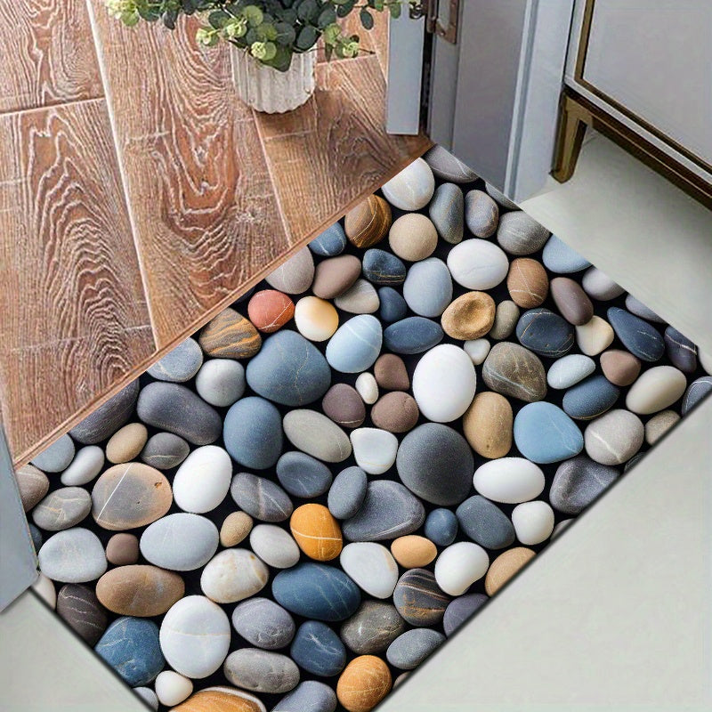 Vibrant Pebble Design Rug - Waterproof, Non-Slip, Easy to Clean | Ideal for Living Room, Bedroom, Hallway & Beyond | Adds Cozy Touch to Home Decor, Living Room Rug with Flannel Material, 830g per Square Meter, Suitable for Bathroom and Laundry Room