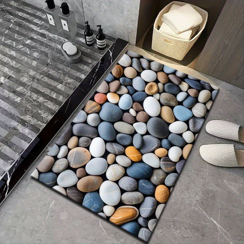 Vibrant Pebble Design Rug - Waterproof, Non-Slip, Easy to Clean | Ideal for Living Room, Bedroom, Hallway & Beyond | Adds Cozy Touch to Home Decor, Living Room Rug with Flannel Material, 830g per Square Meter, Suitable for Bathroom and Laundry Room