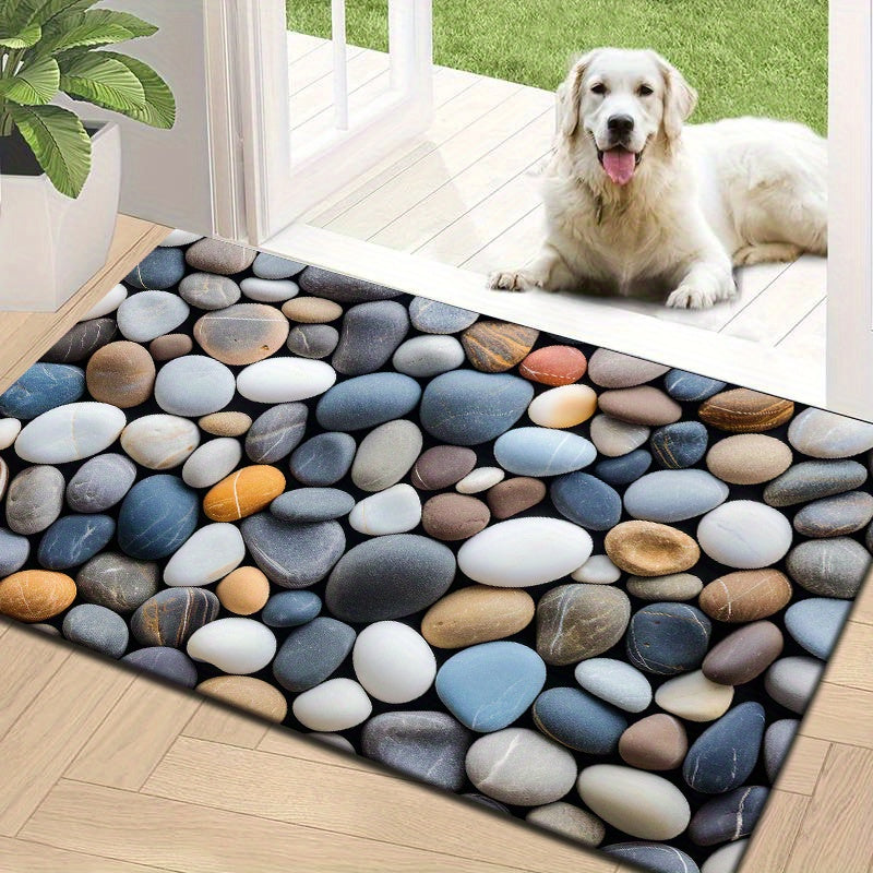 Vibrant Pebble Design Rug - Waterproof, Non-Slip, Easy to Clean | Ideal for Living Room, Bedroom, Hallway & Beyond | Adds Cozy Touch to Home Decor, Living Room Rug with Flannel Material, 830g per Square Meter, Suitable for Bathroom and Laundry Room