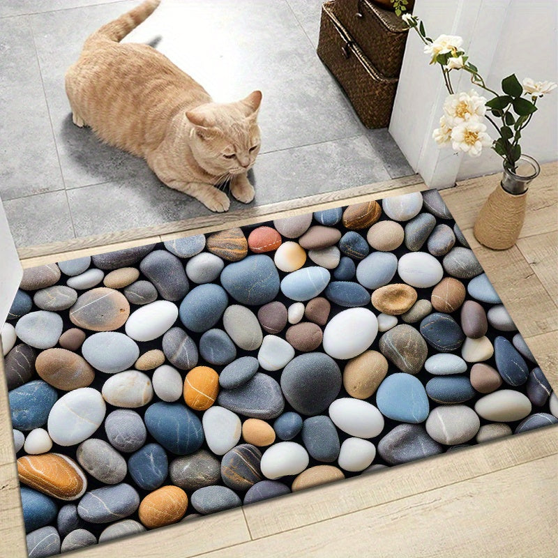 Vibrant Pebble Design Rug - Waterproof, Non-Slip, Easy to Clean | Ideal for Living Room, Bedroom, Hallway & Beyond | Adds Cozy Touch to Home Decor, Living Room Rug with Flannel Material, 830g per Square Meter, Suitable for Bathroom and Laundry Room