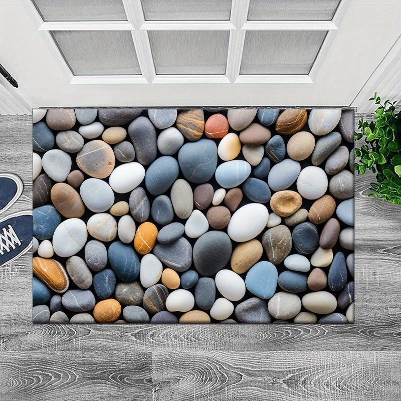 Vibrant Pebble Design Rug - Waterproof, Non-Slip, Easy to Clean | Ideal for Living Room, Bedroom, Hallway & Beyond | Adds Cozy Touch to Home Decor, Living Room Rug with Flannel Material, 830g per Square Meter, Suitable for Bathroom and Laundry Room