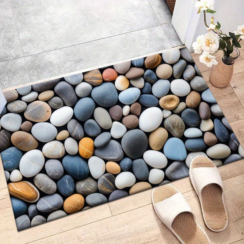 Vibrant Pebble Design Rug - Waterproof, Non-Slip, Easy to Clean | Ideal for Living Room, Bedroom, Hallway & Beyond | Adds Cozy Touch to Home Decor, Living Room Rug with Flannel Material, 830g per Square Meter, Suitable for Bathroom and Laundry Room