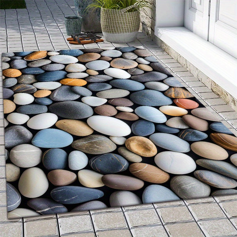 Vibrant Pebble Design Rug - Waterproof, Non-Slip, Easy to Clean | Ideal for Living Room, Bedroom, Hallway & Beyond | Adds Cozy Touch to Home Decor, Living Room Rug with Flannel Material, 830g per Square Meter, Suitable for Bathroom and Laundry Room