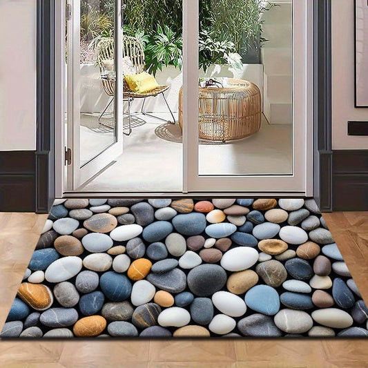 Vibrant Pebble Design Rug - Waterproof, Non-Slip, Easy to Clean | Ideal for Living Room, Bedroom, Hallway & Beyond | Adds Cozy Touch to Home Decor, Living Room Rug with Flannel Material, 830g per Square Meter, Suitable for Bathroom and Laundry Room