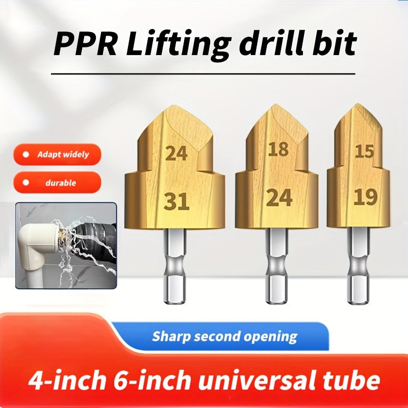 High-Speed Steel PPR Pipe Extension Drill Bit Set with Hex Shank, 4/6mm - Includes 20/25/32 Step Drills for Water Pipe Installation.