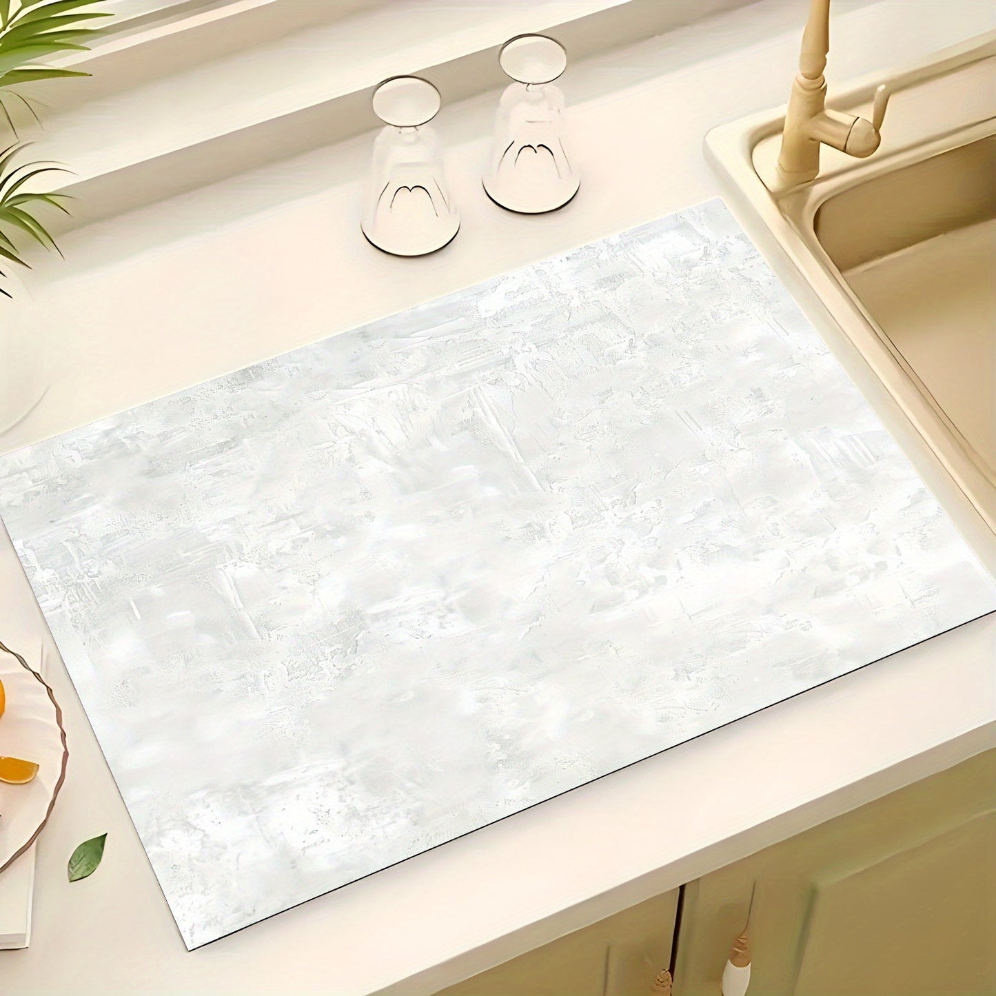 Non-Slip Marble Texture Dish Drying Mat made of Polyester - Absorbent Kitchen Countertop Pad suitable for Sink, Washing Machine Dust Cover, and Heat-Resistant Trivet - 1 piece