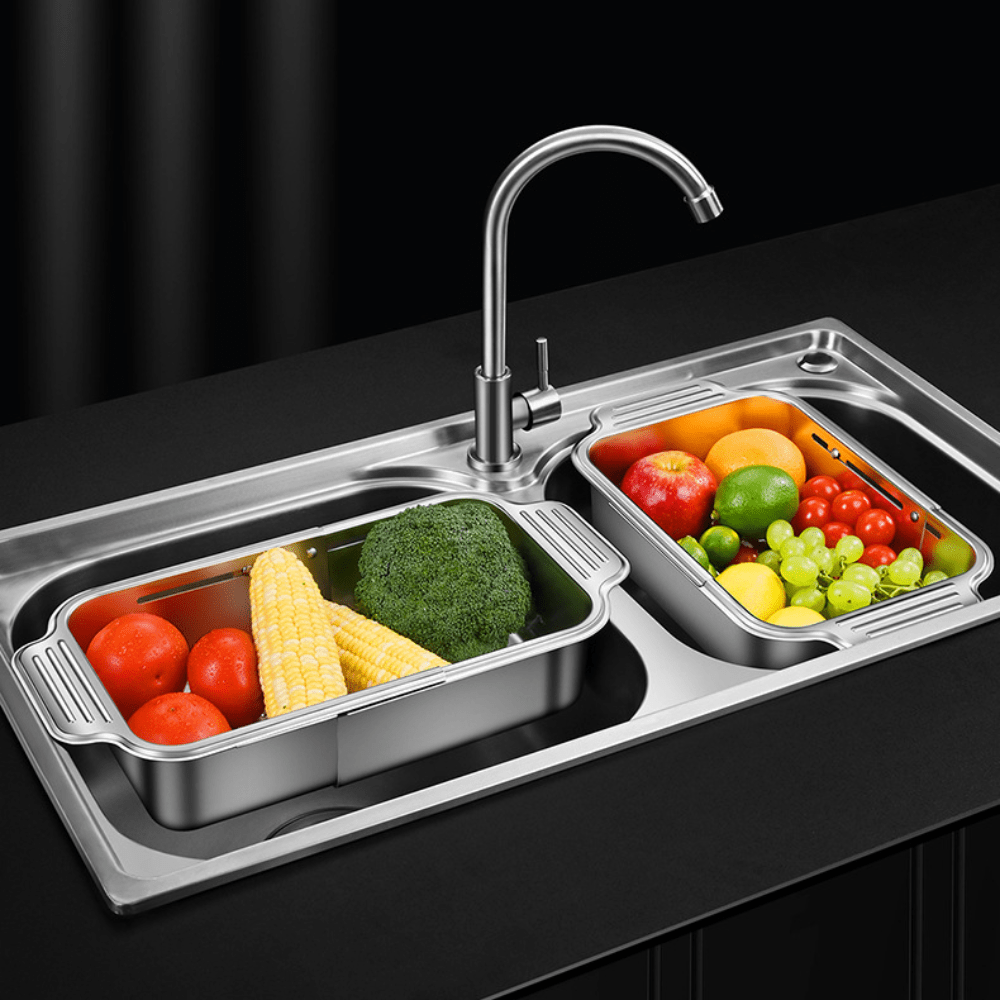 Versatile Stainless Steel Sink Colander Basket - Ideal for Washing Fruits, Veggies & Straining Pasta, a Must-Have Kitchen Utensil