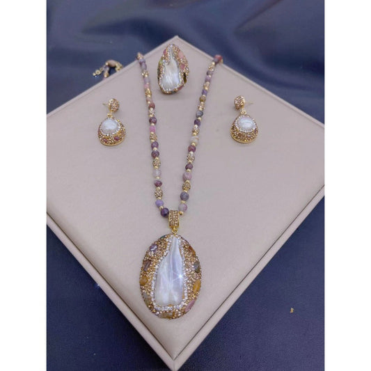 Elegant Baroque-Inspired Jewelry Set with High-Quality Czech Rhinestones, Including Necklace, Ring, Earrings, and Sweater Chain Pendant